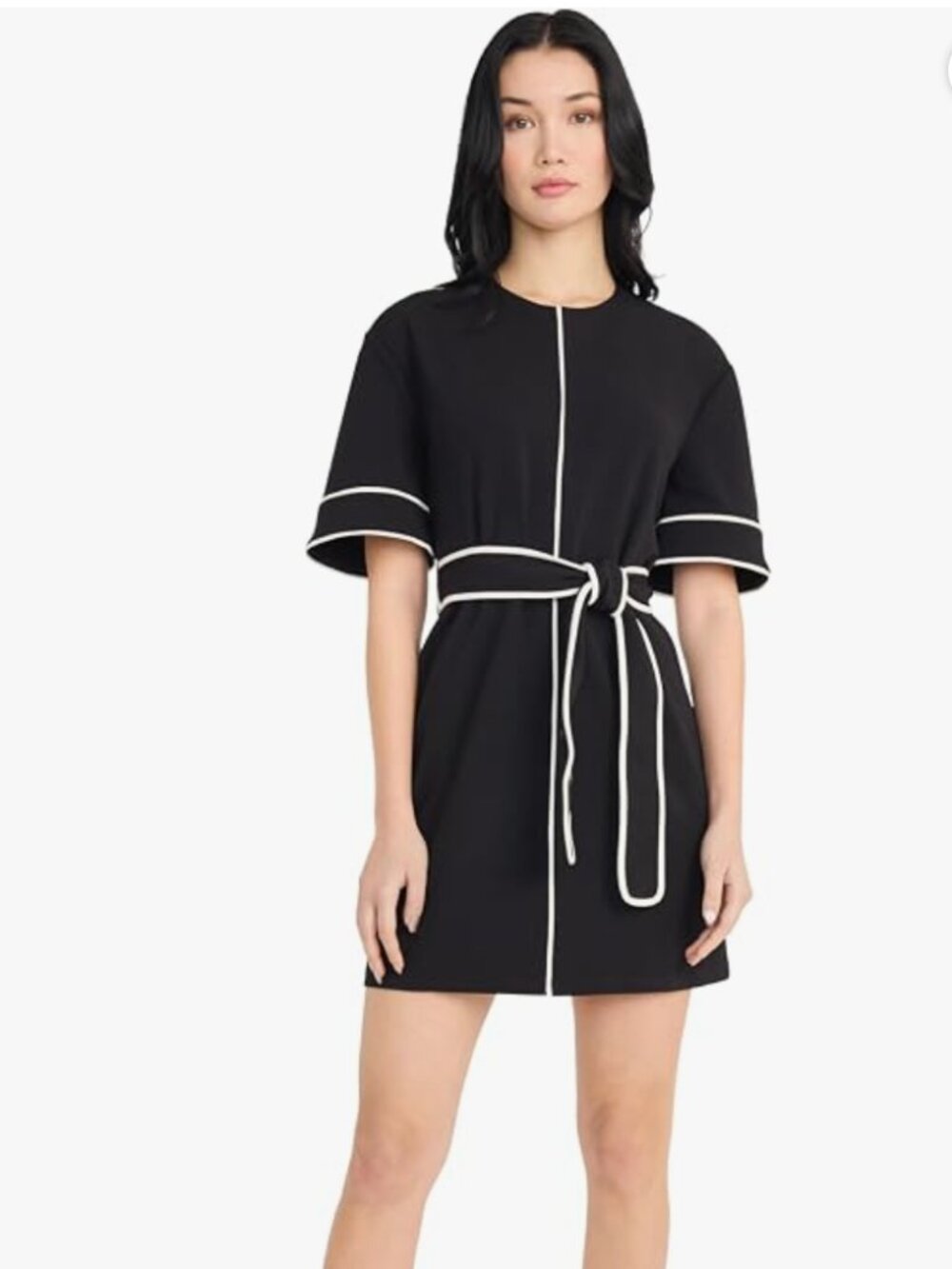 Donna Morgan Black Dress with White Trim and Belt